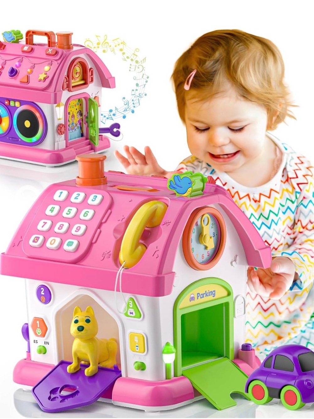 Interactive Pink Activity Playhouse Toy with Phone and Car